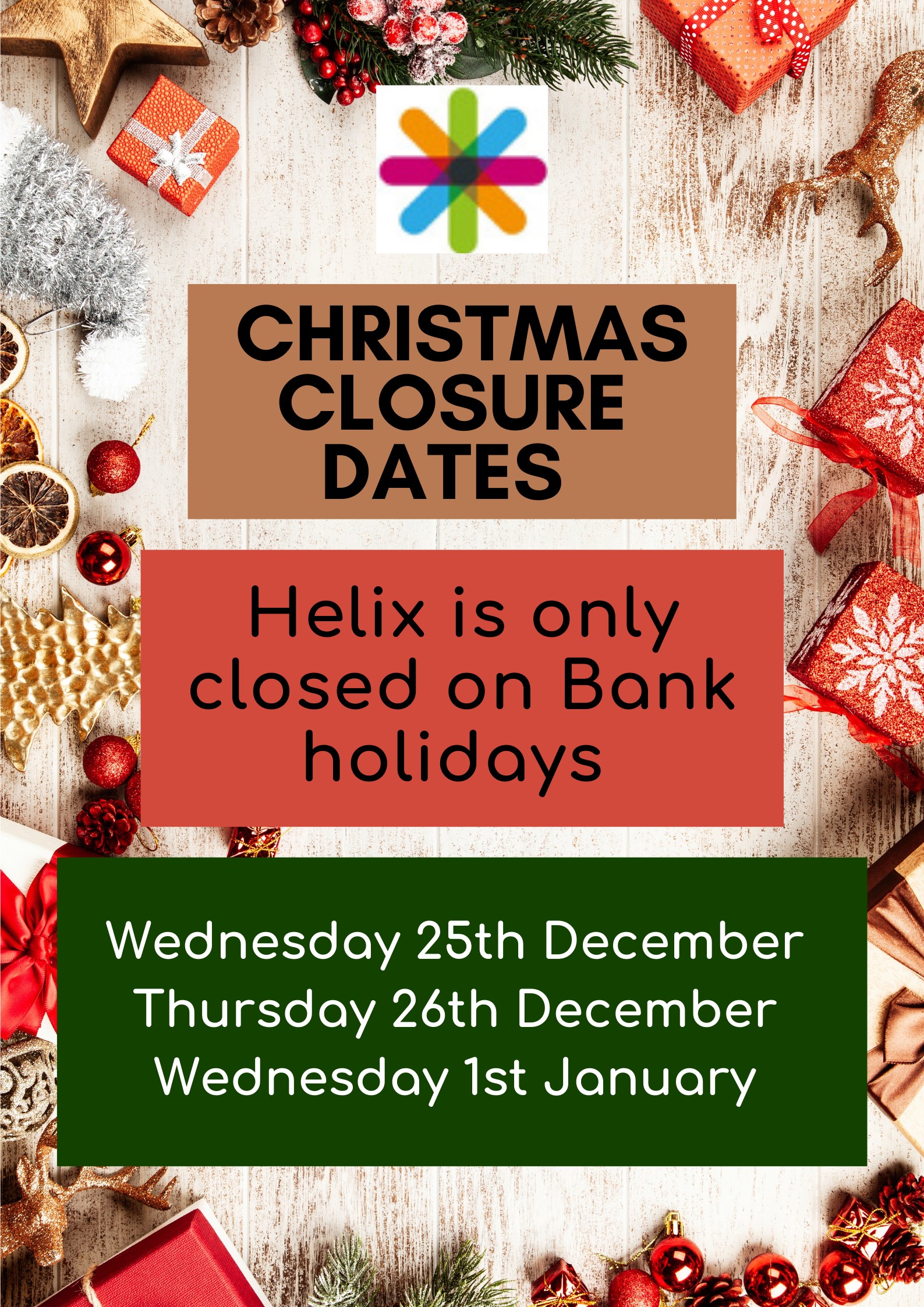 Helix Christmas Closures 